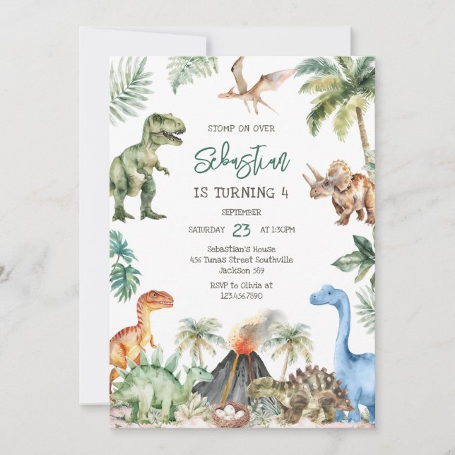 Convites Dinosaur Kids Birthday Invitation (Frente)
