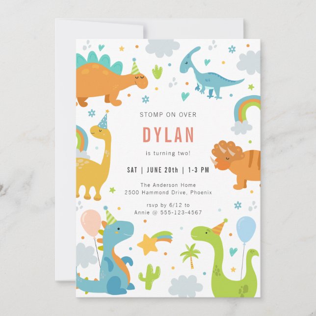 Convites Dinosaur Kids Birthday Invitation (Frente)