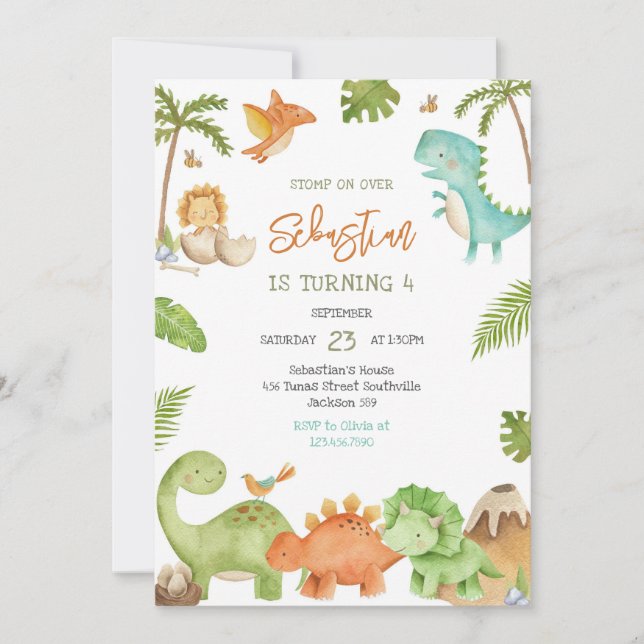 Convites Dinosaur Kids Birthday Invitation (Frente)