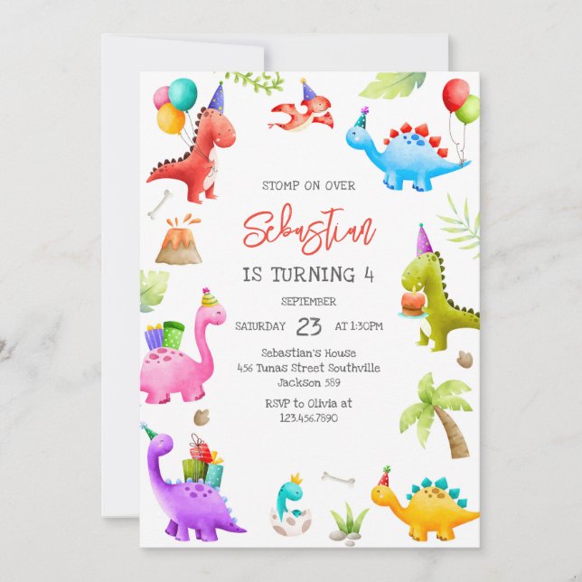 Convites Dinosaur Kids Birthday Invitation (Frente)