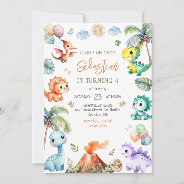 Convites Dinosaur Kids Birthday Invitation (Frente)