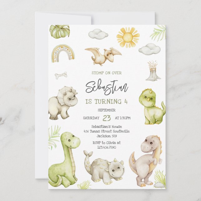 Convites Dinosaur Kids Birthday Invitation (Frente)