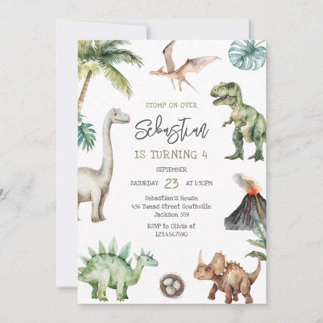 Convites Dinosaur Kids Birthday Invitation (Frente)