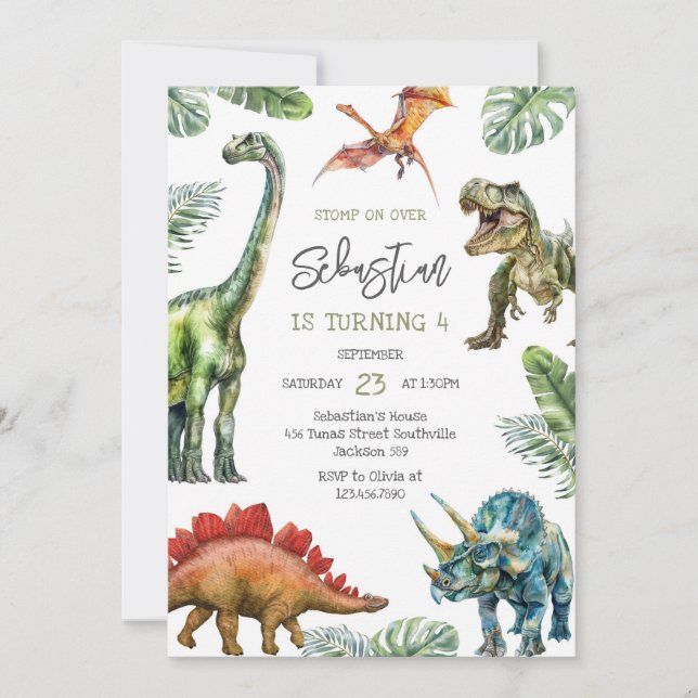 Convites Dinosaur Kids Birthday Invitation (Frente)