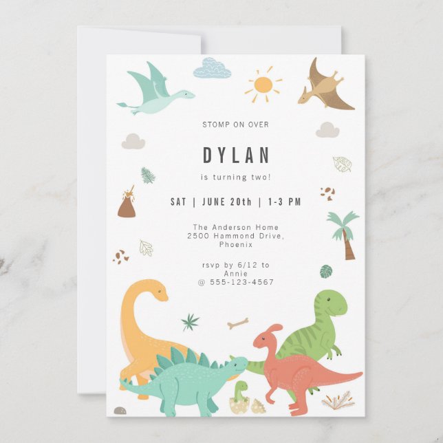Convites Dinosaur Kids Birthday Party Invitation (Frente)