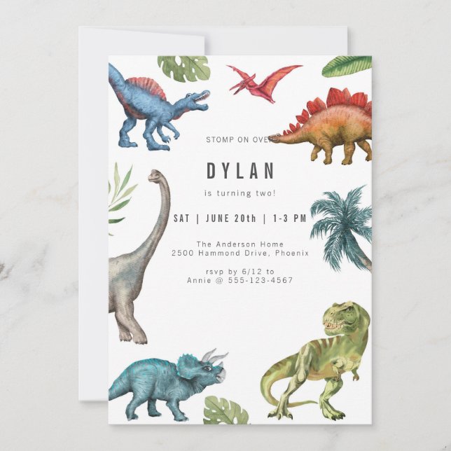 Convites Dinosaur Kids Birthday Party Invitation (Frente)