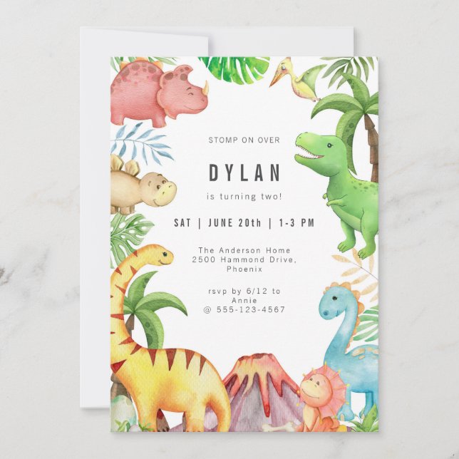 Convites Dinosaur KIds Birthday Party Invitation (Frente)