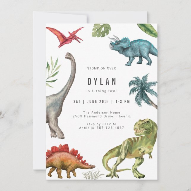 Convites Dinosaur Kids Birthday Party Invitation (Frente)