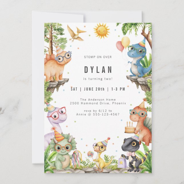 Convites Dinosaur Kids Birthday Party Invitation (Frente)