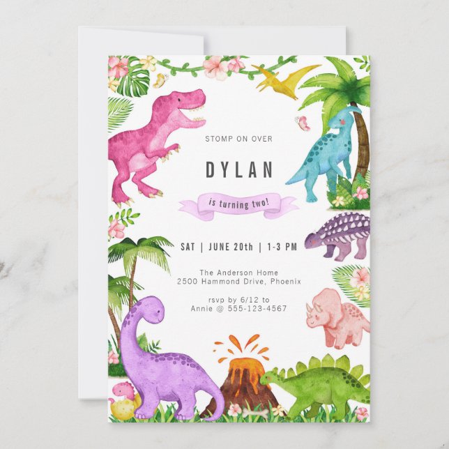 Convites Dinosaur Kids Birthday Party Invitation (Frente)