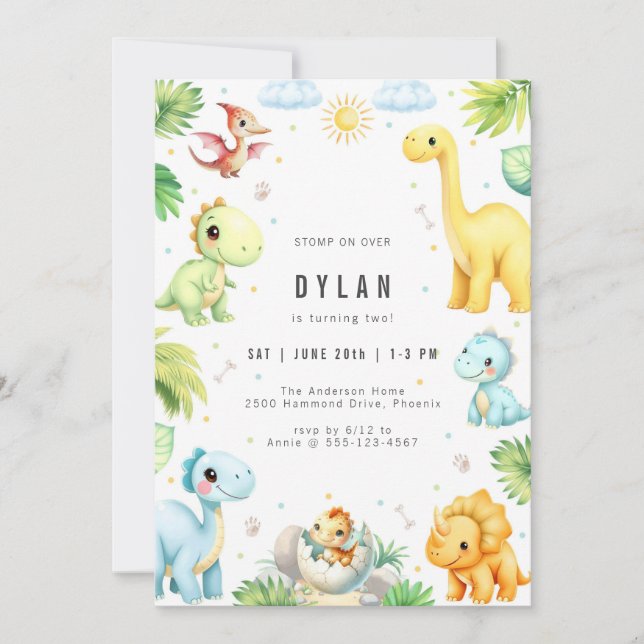 Convites Dinosaur Kids Birthday Party Invitation (Frente)