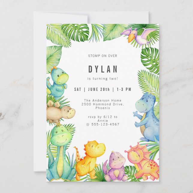 Convites Dinosaur Kids Birthday Party Invitation (Frente)