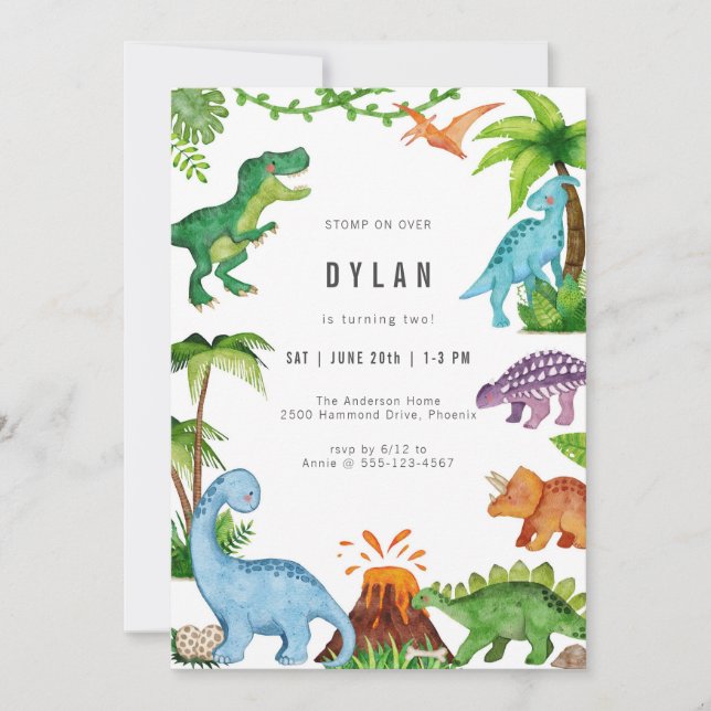 Convites Dinosaur Kids Birthday Party Invitation (Frente)
