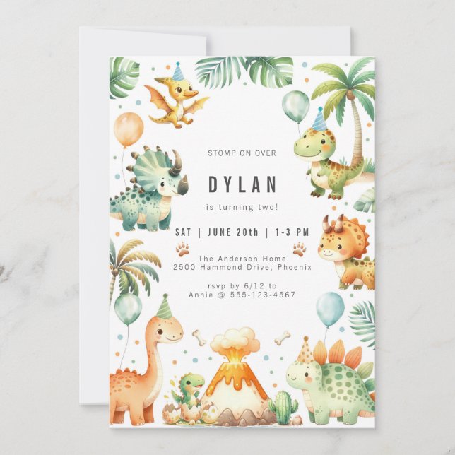 Convites Dinosaur Kids Birthday Party Invitation (Frente)