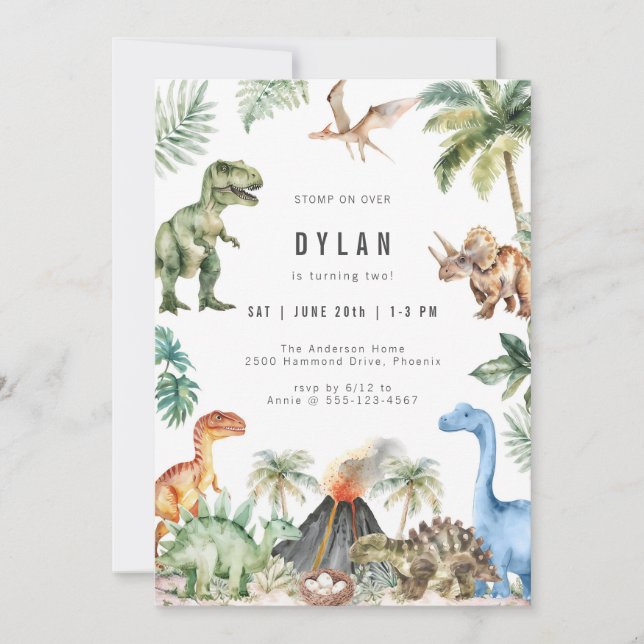 Convites Dinosaur Kids Birthday Party Invitation (Frente)