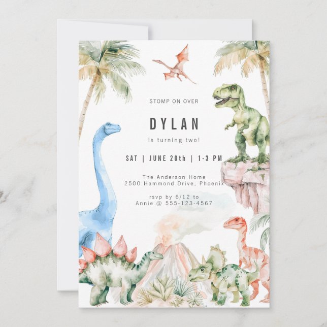 Convites Dinosaur Kids Birthday Party Invitation (Frente)