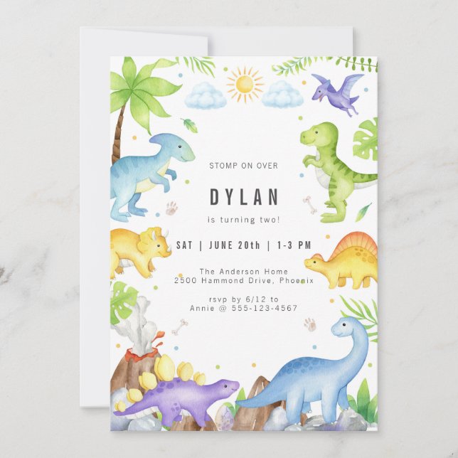Convites Dinosaur Kids Birthday Party Invitation (Frente)
