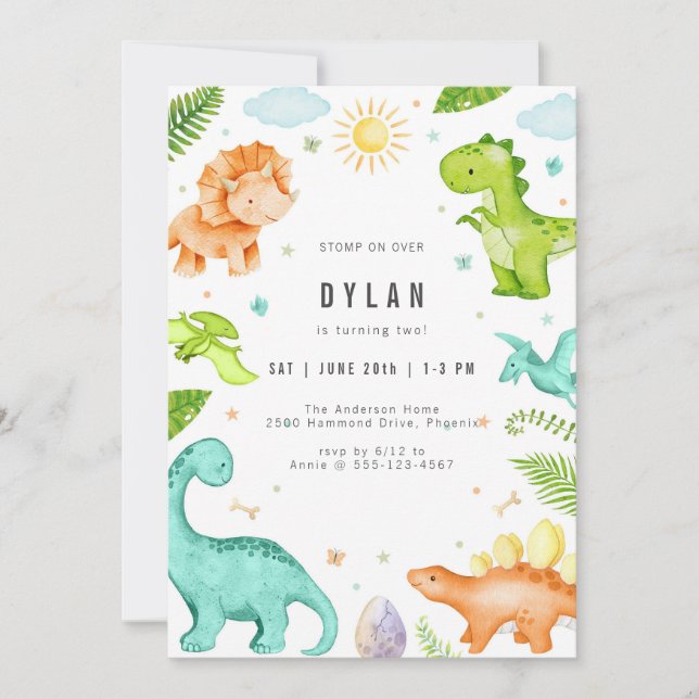 Convites Dinosaur Kids Birthday Party Invitation (Frente)