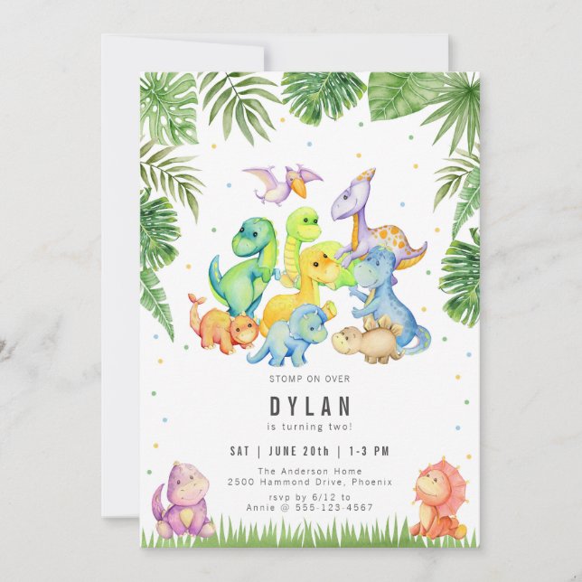 Convites Dinosaur Kids Birthday Party Invitation (Frente)