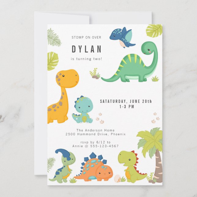 Convites Dinosaur Kids Birthday Party Invitation (Frente)
