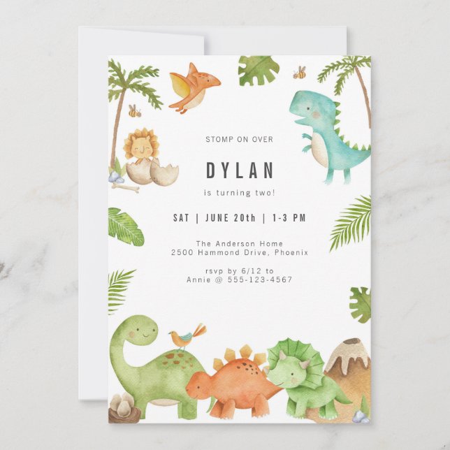 Convites Dinosaur Kids Birthday Party Invitation (Frente)