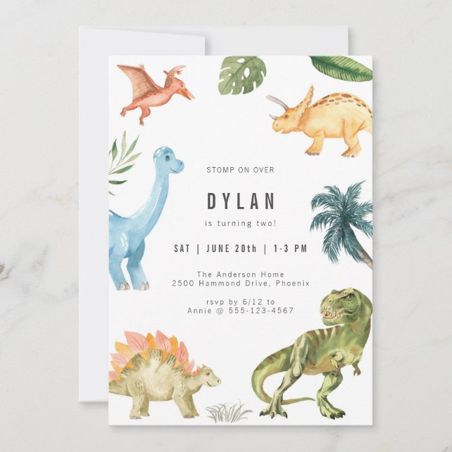 Convites Dinosaur Kids Birthday Party Invitation (Frente)