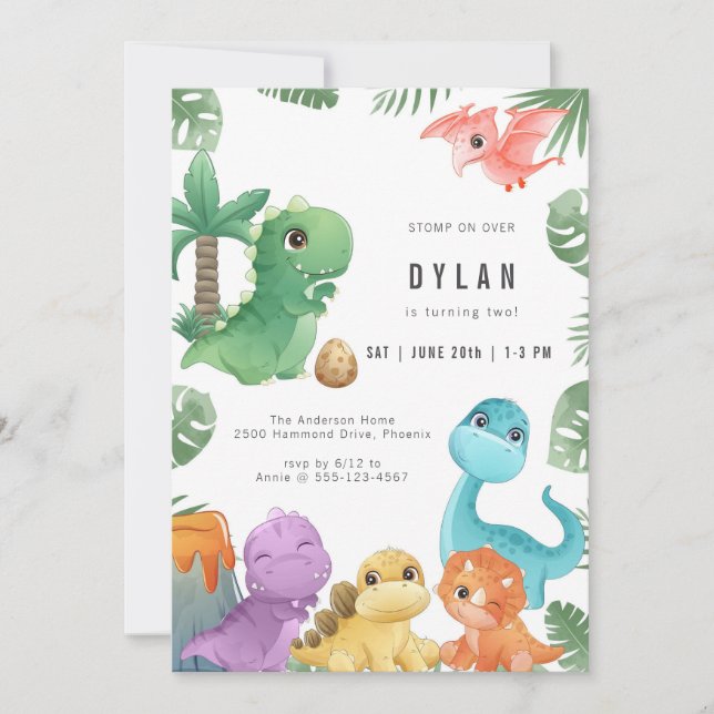 Convites Dinosaur Kids Birthday Party Invitation (Frente)