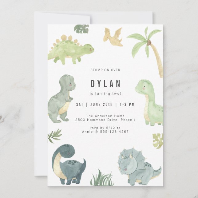 Convites Dinosaur Kids Birthday Party Invitation (Frente)