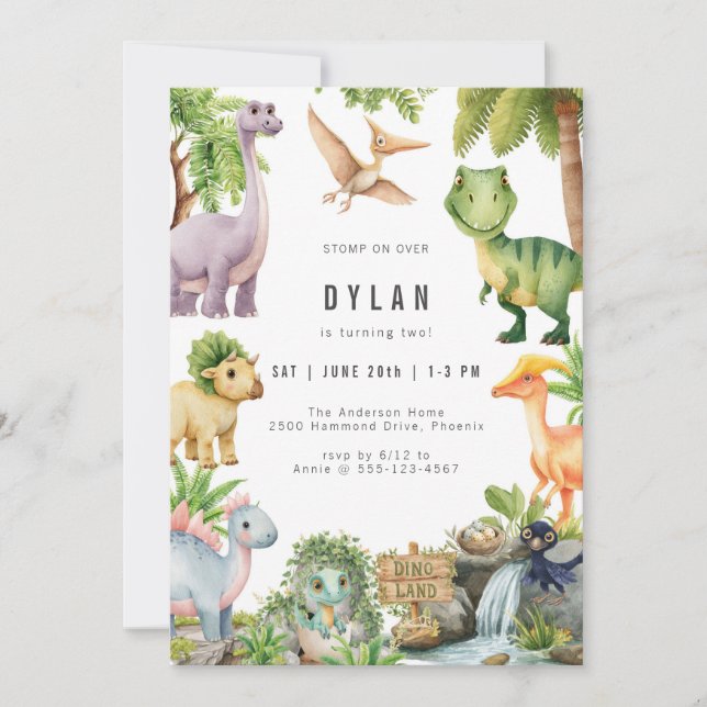 Convites Dinosaur Kids Birthday Party Invitation (Frente)