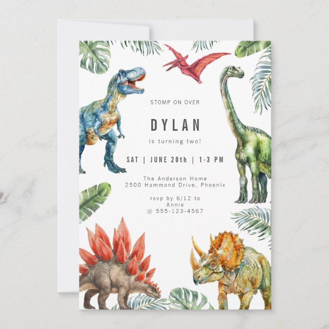 Convites Dinosaur Kids Birthday Party Invitation (Frente)
