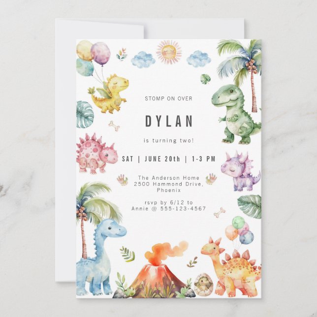 Convites Dinosaur Kids Birthday Party Invitation (Frente)