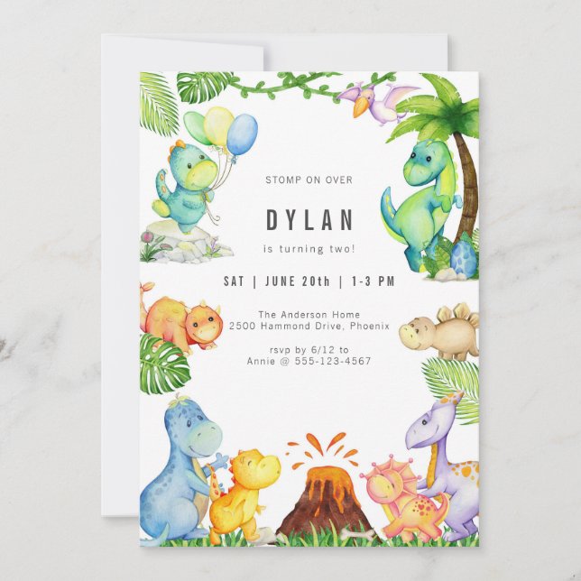 Convites Dinosaur Kids Birthday Party Invitation (Frente)