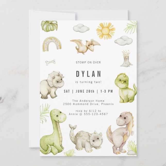Convites Dinosaur Kids Birthday Party Invitation (Frente)