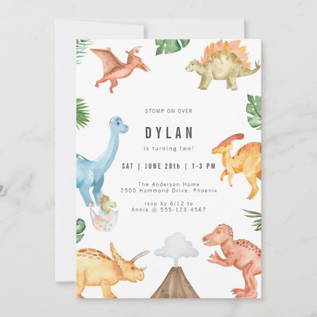 Convites Dinosaur Kids Birthday Party Invitation (Frente)