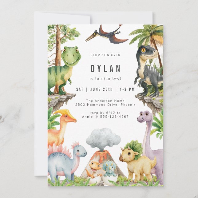 Convites Dinosaur Kids Birthday Party Invitation (Frente)