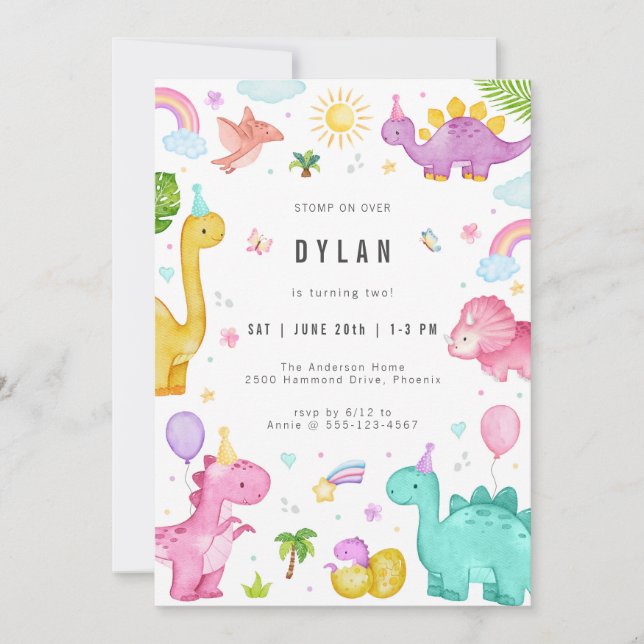Convites Dinosaur Kids Birthday Party Invitation (Frente)