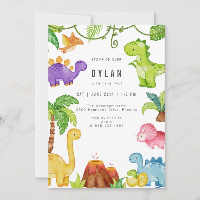 Convites Dinosaur Kids Birthday Party Invitation (Frente)