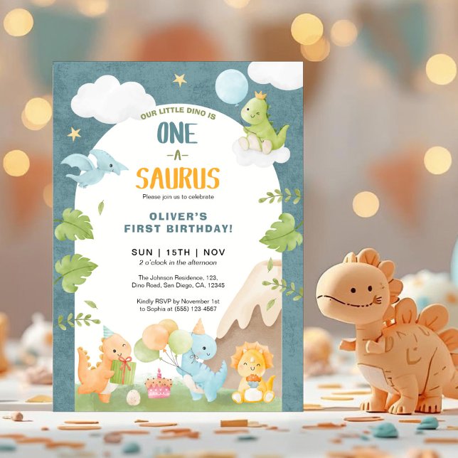 Convites Dinosaur One-A-Saurus 1st First Birthday Party (Criador carregado)