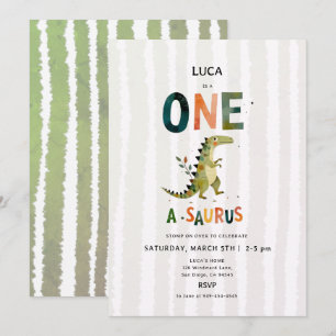 Convites Dinosaur Oneasaurus Listras Verdes 1º Aniversário