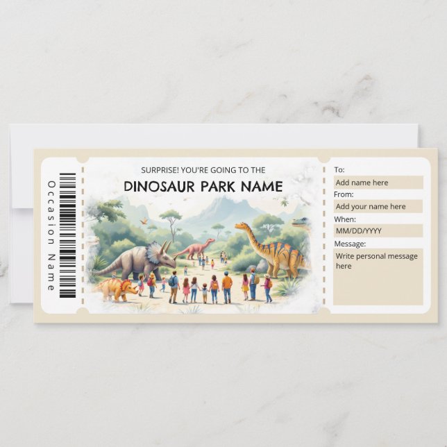 Convites Dinosaur Park Ticket Gift Certificate Template (Frente)
