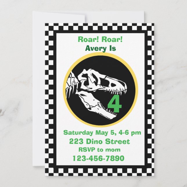 Convites Dinosaur Roar Kids Birthday Party Invitation (Frente)