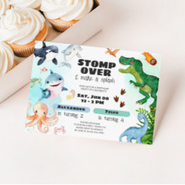 Convites Dinosaur & Shark Under the Sea Sibling Birthday
