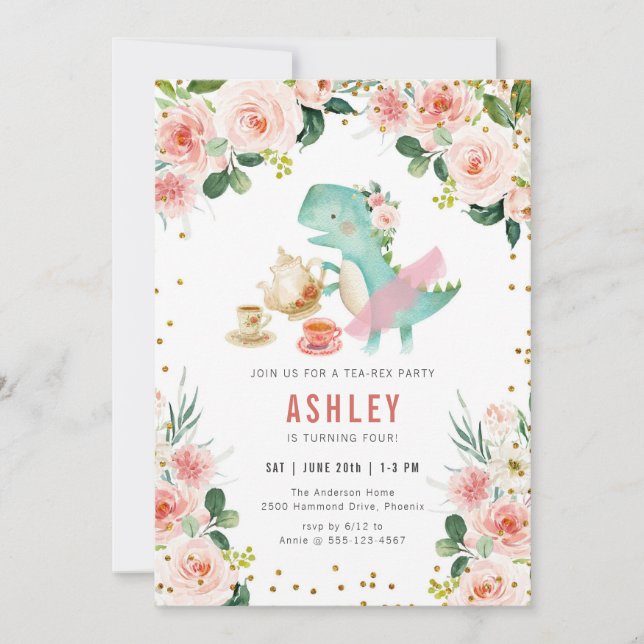 Convites Dinosaur Tea Party Birthday Invitation (Frente)
