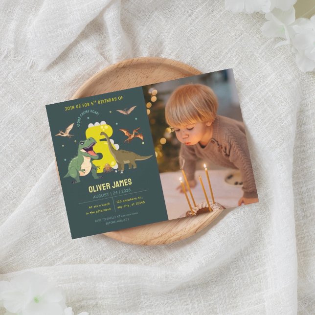 Convites Dinosaur theme boy 5th birthday  (Criador carregado)