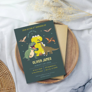 Convites Dinosaur theme boy 5th birthday 