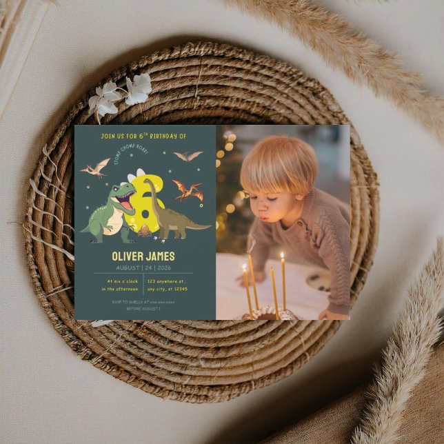 Convites Dinosaur theme boy 6th birthday  (Criador carregado)