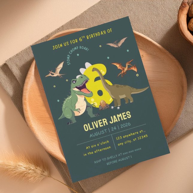 Convites Dinosaur theme boy 6th birthday  (Criador carregado)