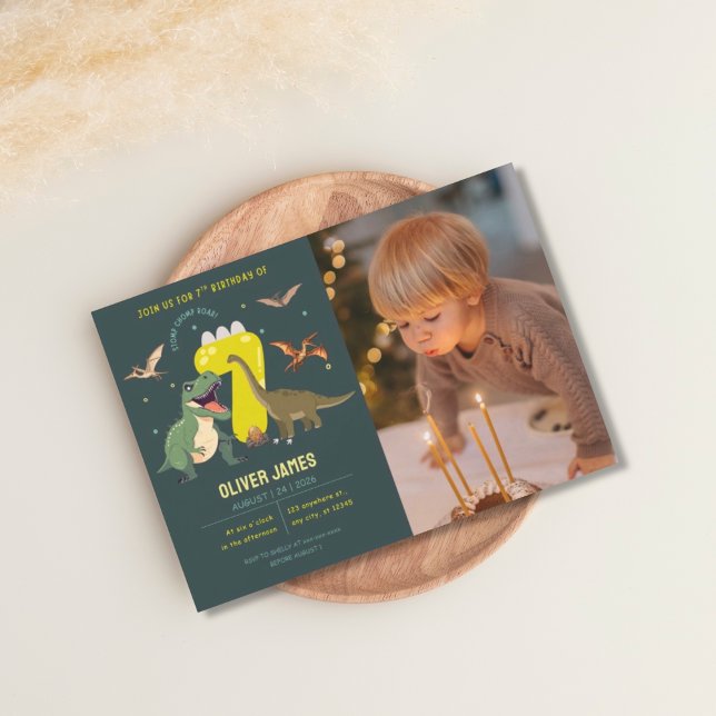 Convites Dinosaur theme boy 7th birthday  (Criador carregado)