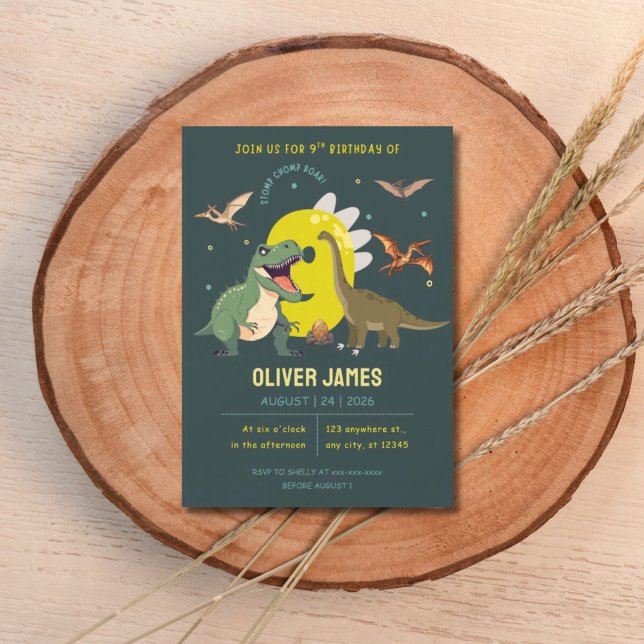 Convites Dinosaur theme boy 9th birthday  (Criador carregado)