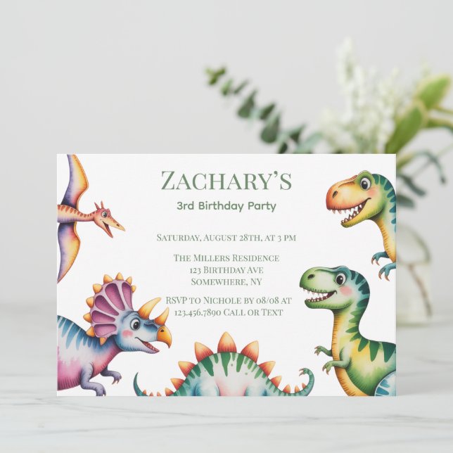 Convites Dinosaur Theme Boy Birthday Party (Em pé/Frente)